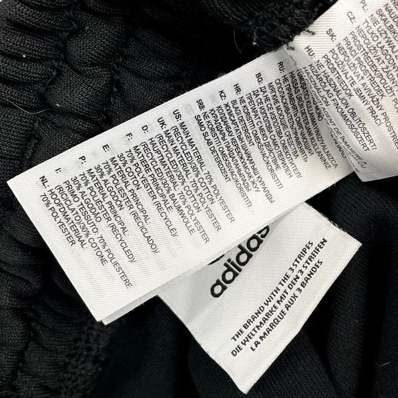 ADIDAS Performance Athletic Black Track Pants Joggers Tapered Legs White Stripes - Picture 7 of 9